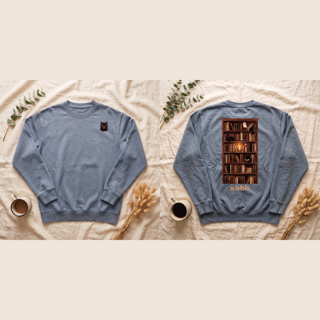 Shhh Librarian Cats Bookcase Sweatshirt, Dark Academia Library Crewneck, Cozy Bookish Sweatshirt, Book Lover Librarian Gift