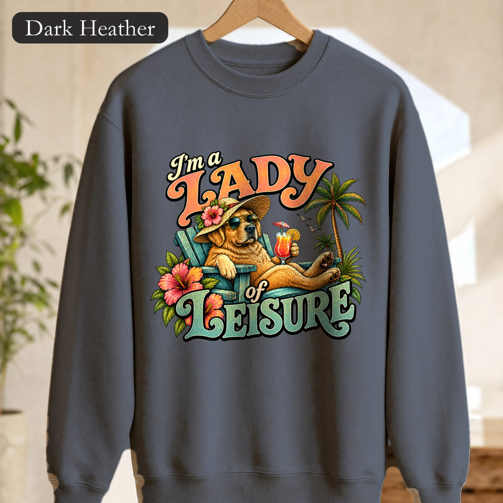 Lady of Leisure Sweatshirt — Retro Tropical Relaxation Crewneck