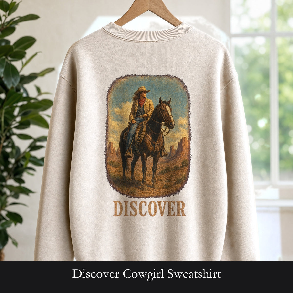Discover Cowgirl Sweatshirt, Vintage Western Horse Crewneck, Desert Rodeo Sweatshirt, Sheriff Star Cowgirl Gift