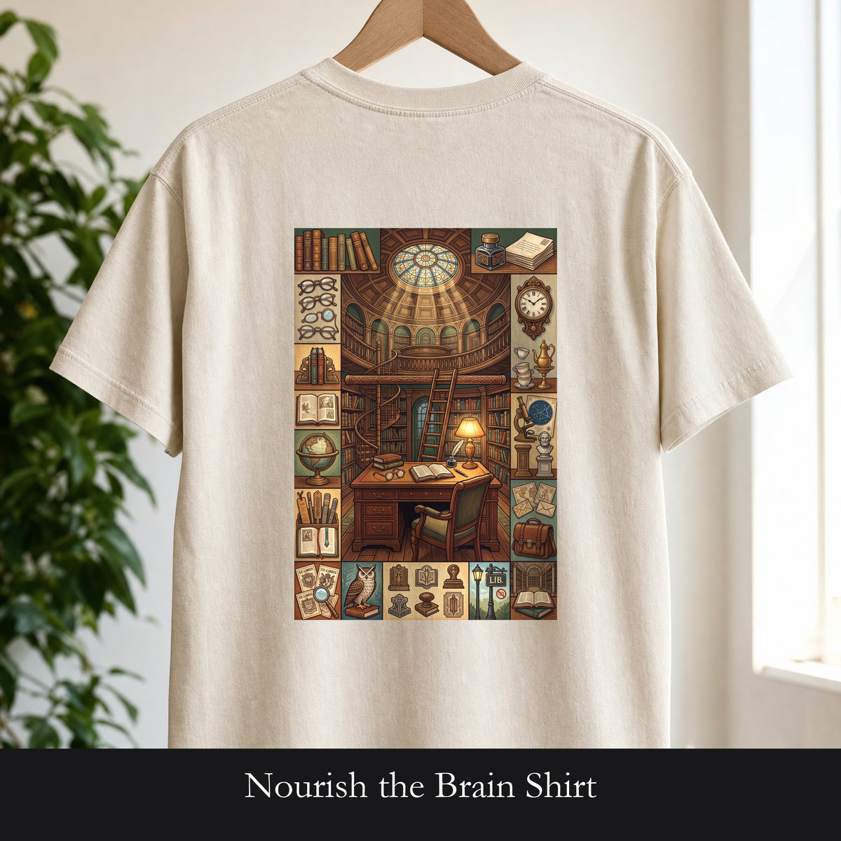 Nourish the Brain Shirt, Vintage Library Poster Tee, Dark Academia Book Lover Tee, Librarian Reader Gift