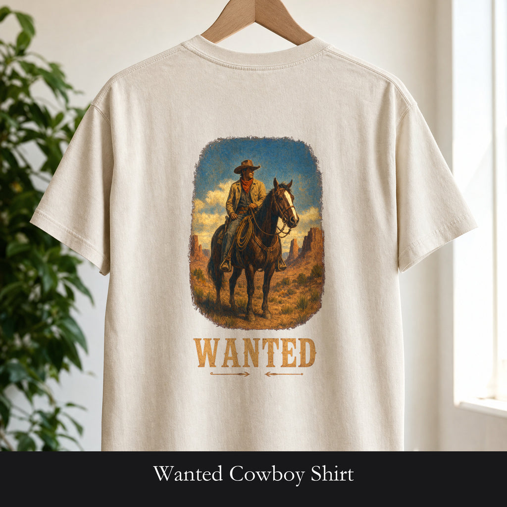 Wanted Cowboy Shirt, Vintage Western Wanted Poster Tee, Desert Outlaw Tee, Sheriff Star Cowboy Gift