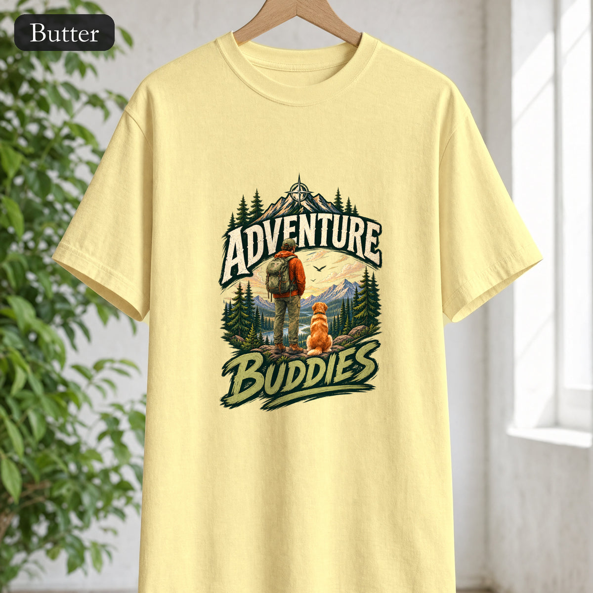 Adventure Buddies Shirt, Dog and Human Hiking Tee, Matching Dog Owner Gift, Painterly Outdoor Shirt