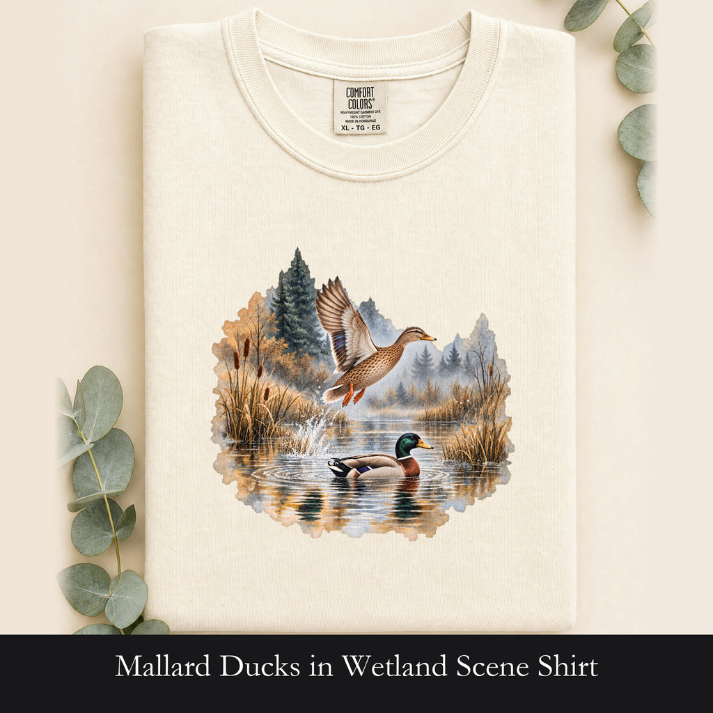 Mallard Ducks in Wetland Scene Shirt | Nature Wildlife, Autumn Lake