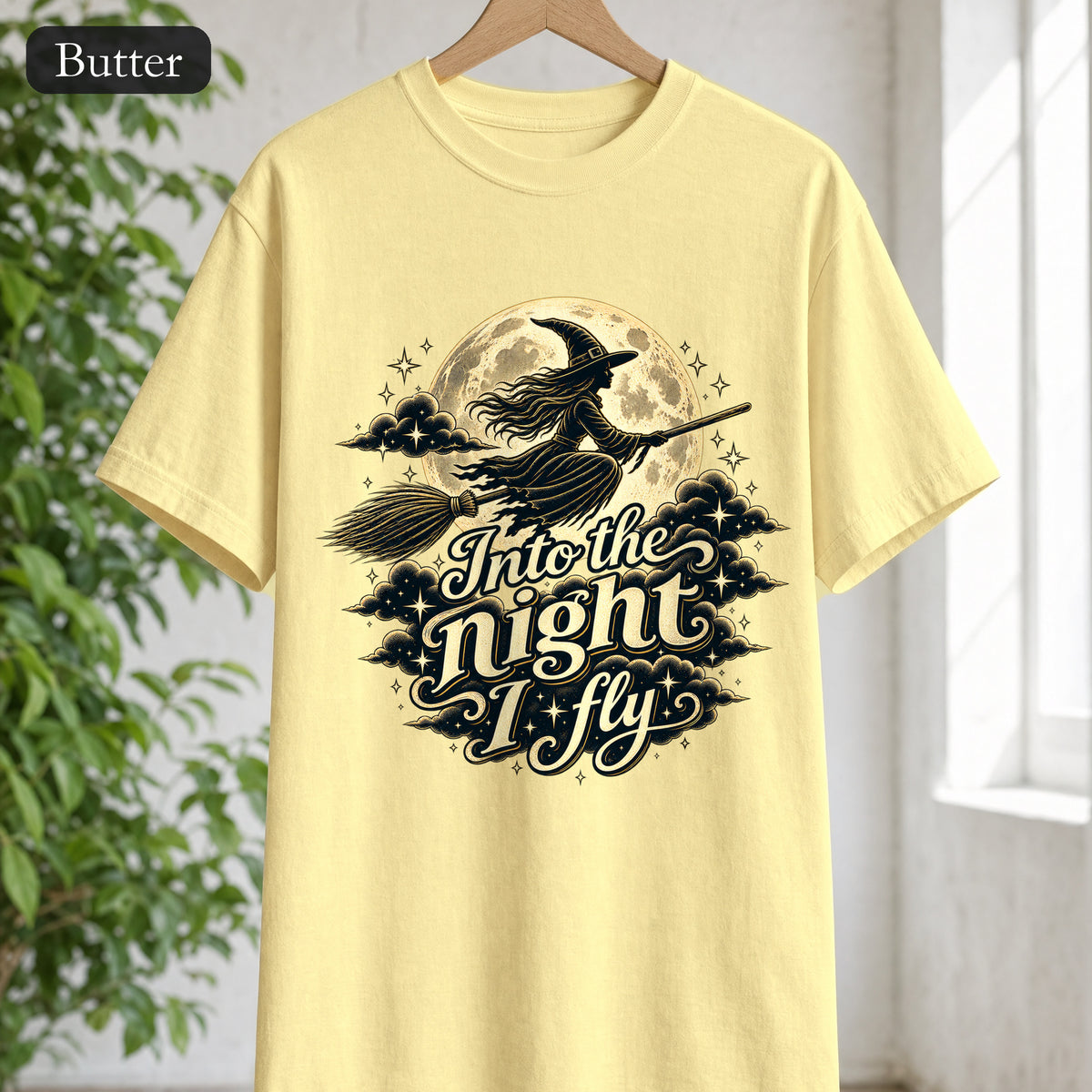 Witch Moon Shirt, Into the Night I Fly, Magical Halloween Tee, Witchy Aesthetic Gift