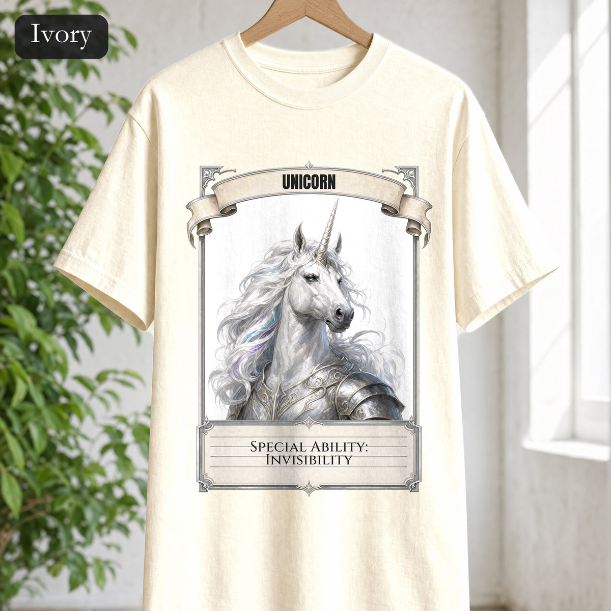 Unicorn Invisibility Stat Card Shirt, Funny RPG Gamer Tee, Tabletop D20 Fantasy Gift, Dungeon Dice Sweatshirt