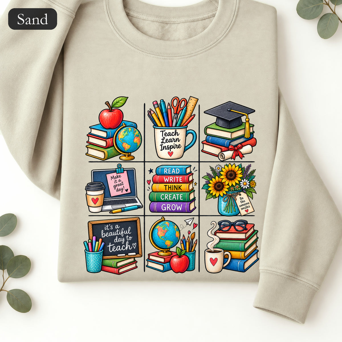 Teacher Classroom Icons Sweatshirt | Books, Globe, Apple, Chalkboard