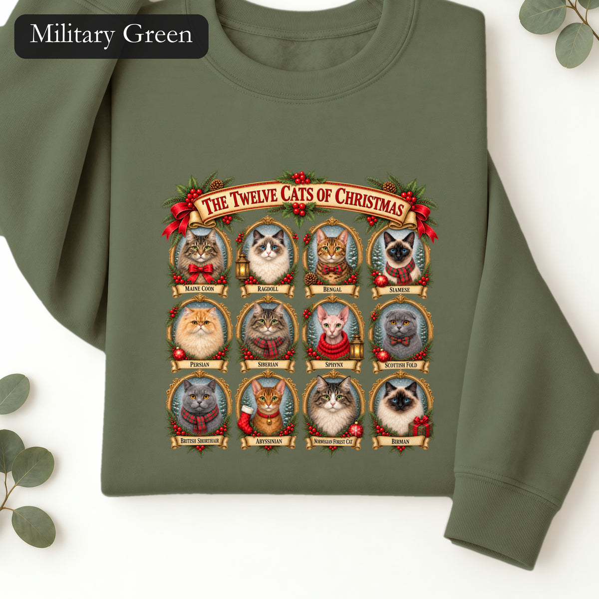 The Twelve Cats of Christmas sweatshirt | holiday cat portrait collage