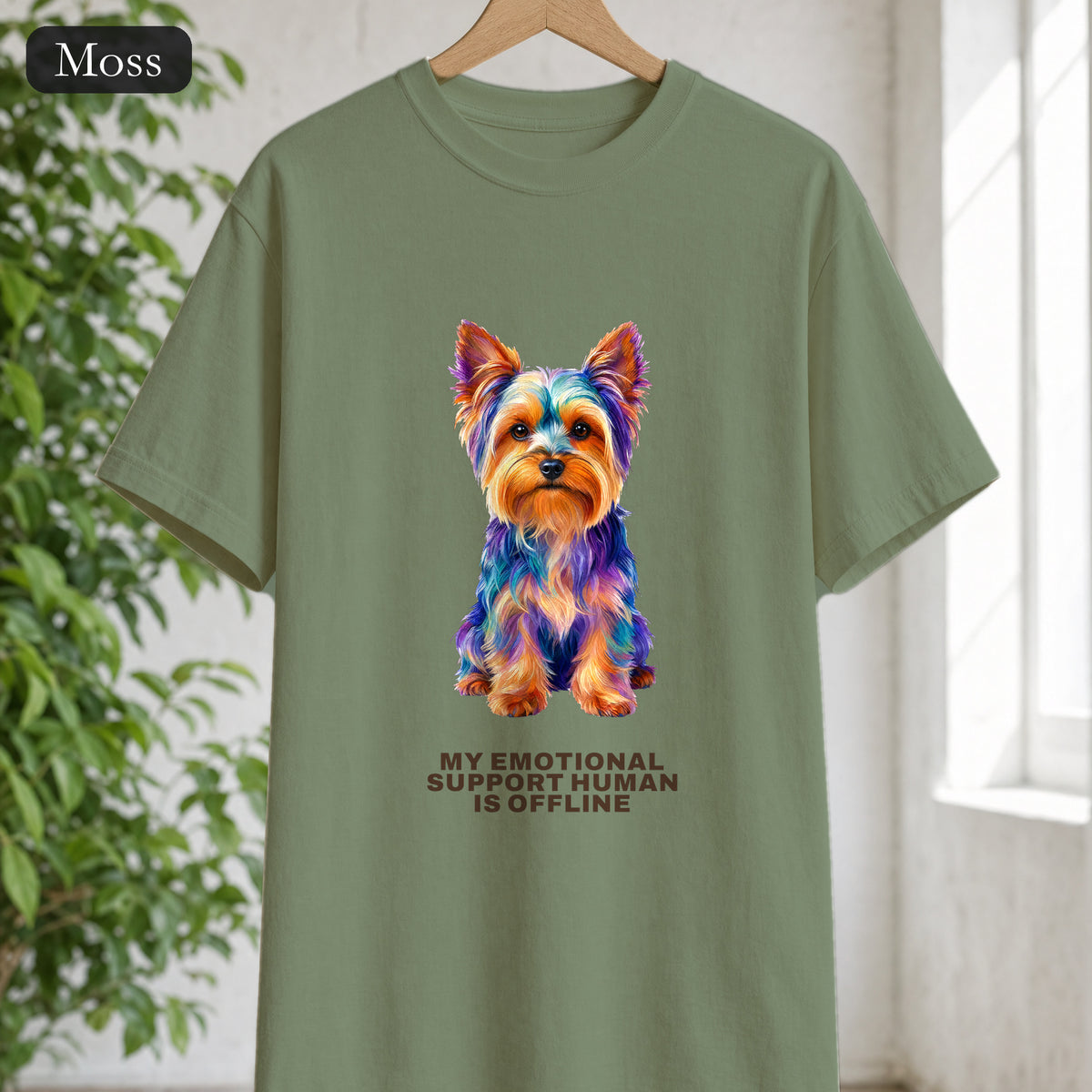 Yorkie Shirt, My Emotional Support Human Is Offline Tee, Funny Yorkshire Terrier Dog Mom Gift, Dog Lover Sweatshirt
