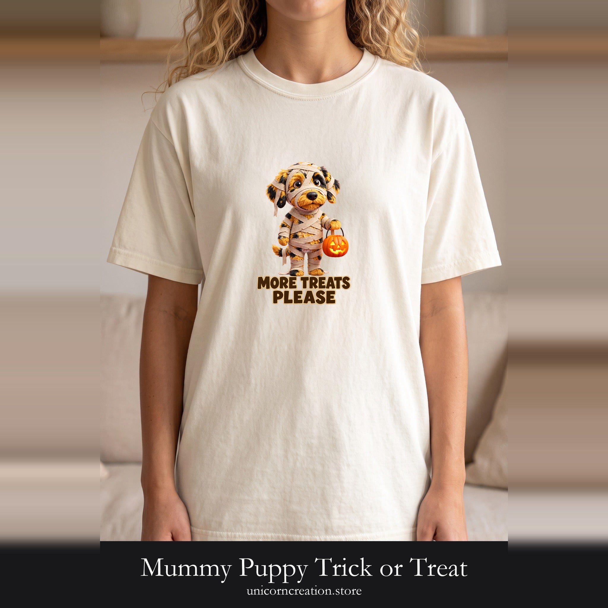 Mummy Puppy Trick or Treat Shirt | Halloween Dog Costume, More Treats Please