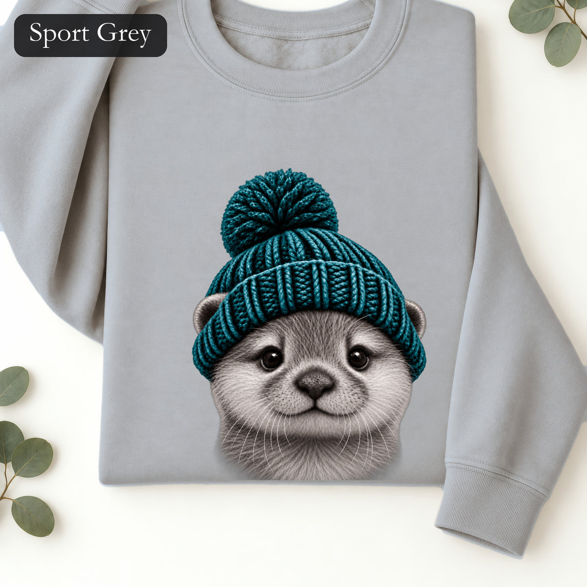 Otter Wearing Beanie Crewneck Sweatshirt | Cute Animal Illustration