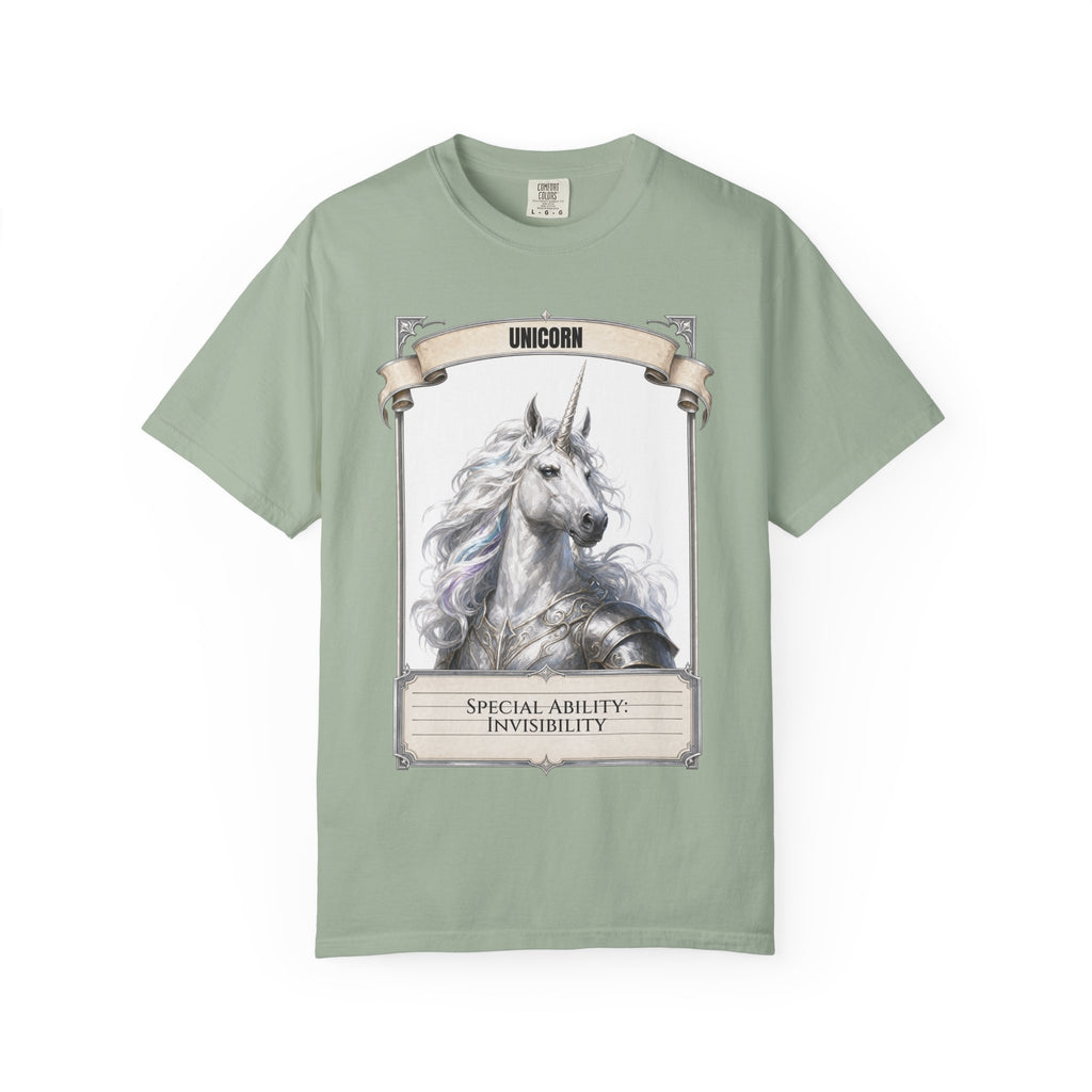 Unicorn Invisibility Stat Card Shirt, Funny RPG Gamer Tee, Tabletop D20 Fantasy Gift, Dungeon Dice Sweatshirt