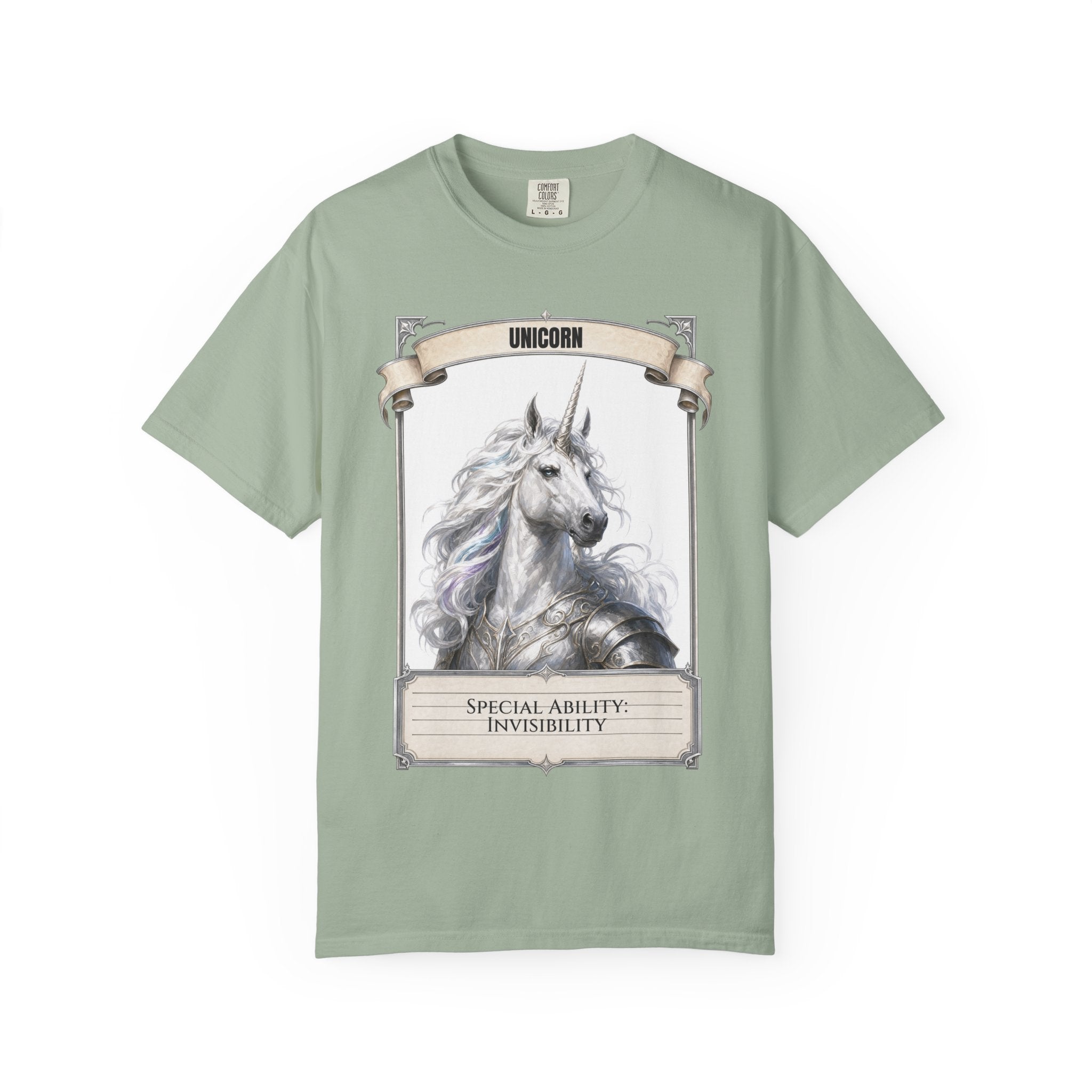 Unicorn Invisibility Stat Card Shirt, Funny RPG Gamer Tee, Tabletop D20 Fantasy Gift, Dungeon Dice Sweatshirt
