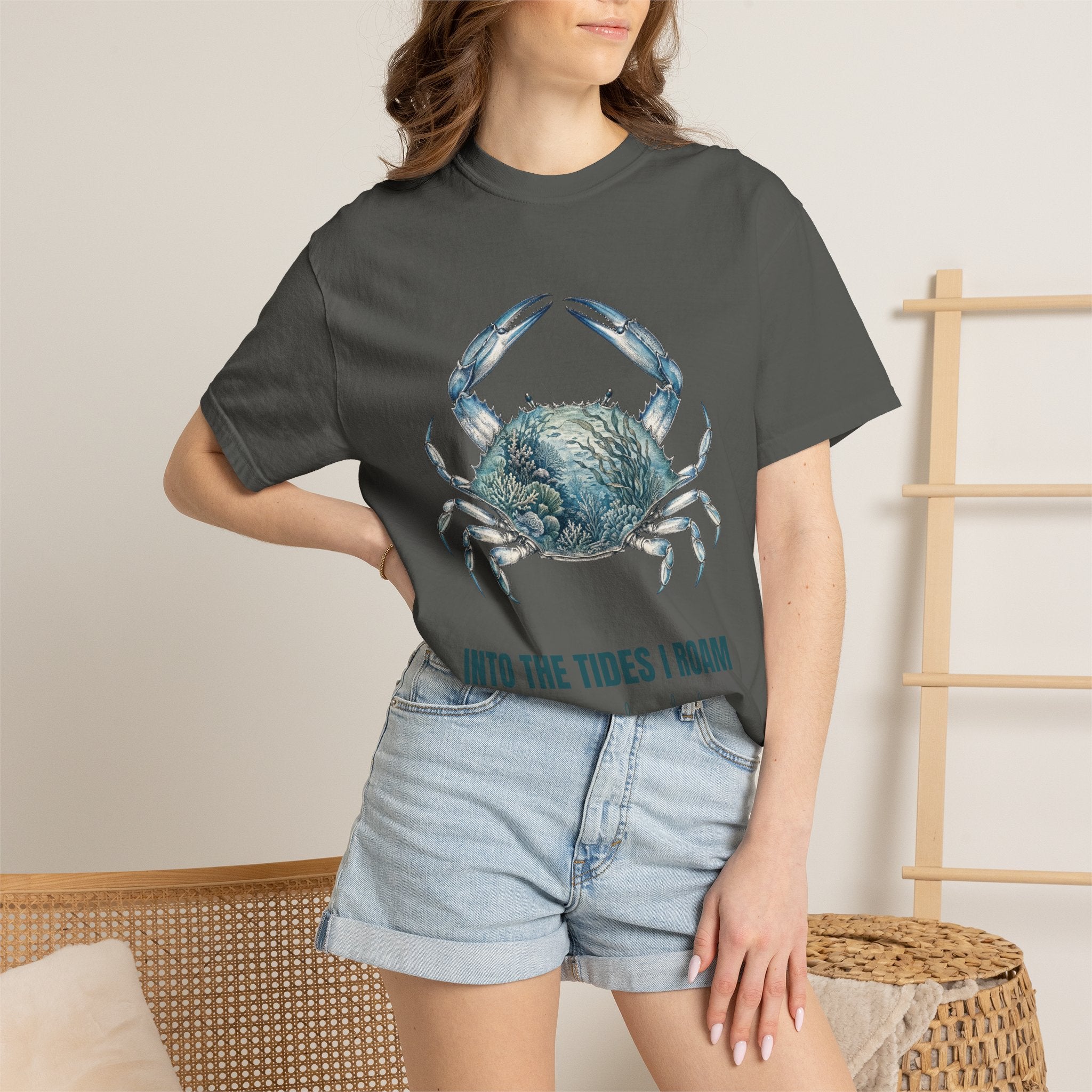 Into the Tides I Roam Shirt, Blue Crab Double Exposure Tee, Ocean Beach Coastal Lover Gift, Nautical Sea Life Sweatshirt