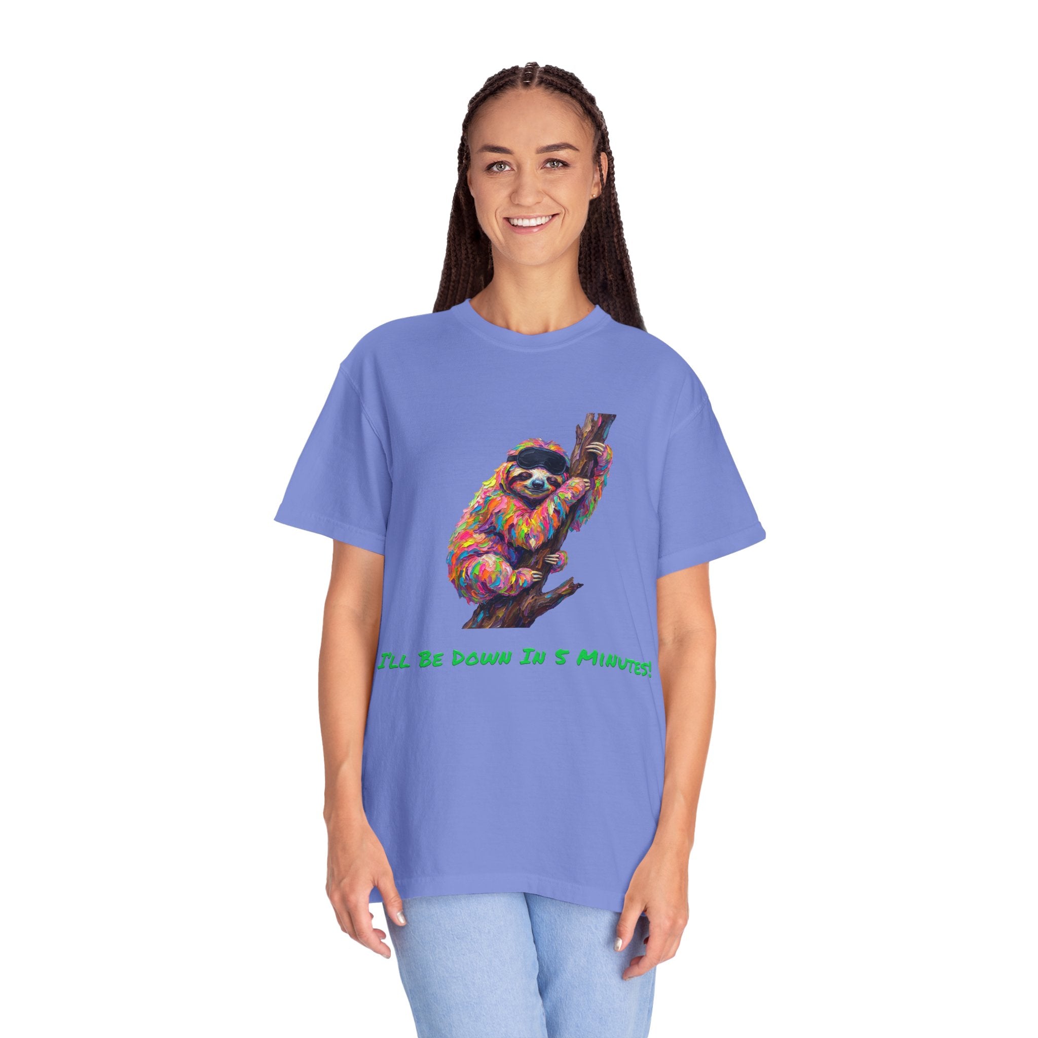 Sloth T-Shirt — I'll Be Down in 5 Minutes, Funny Lazy Tee