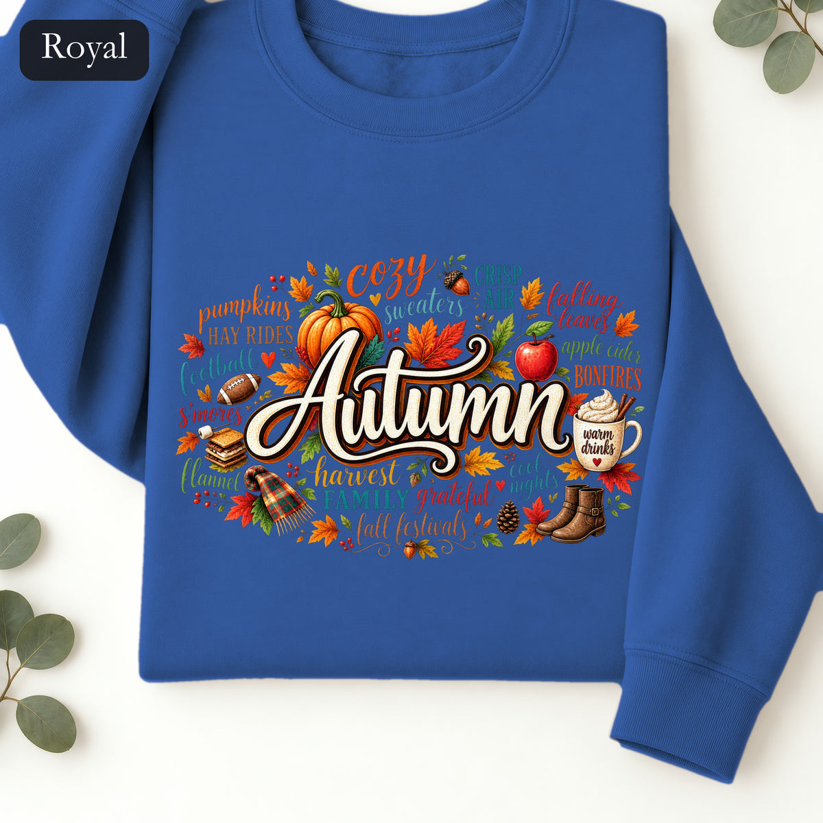 Autumn lettering collage Sweatshirt | Fall pumpkin leaves cider cozy harvest