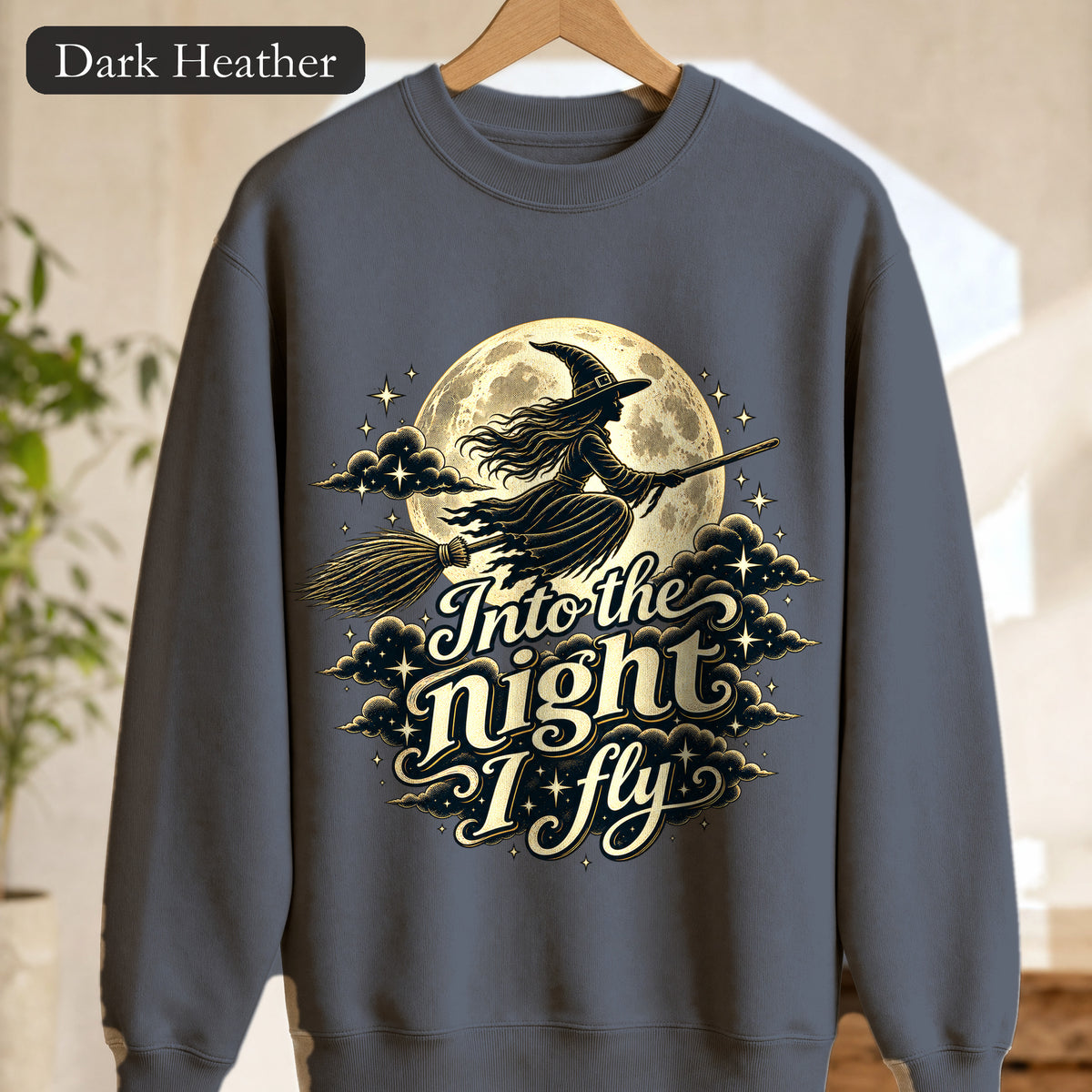 Witch Moon Sweatshirt, Into the Night I Fly, Magical Halloween Crewneck, Witchy Aesthetic Gift