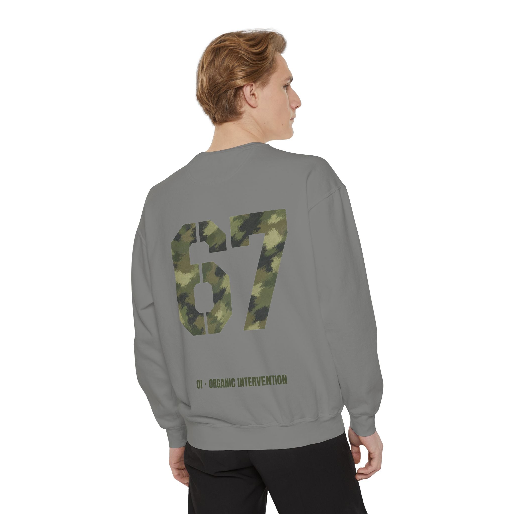 Organic Intervention 67 Camo Shirt, OI Military Number Tee, Streetwear Camo Graphic Gift, Bold Statement Sweatshirt