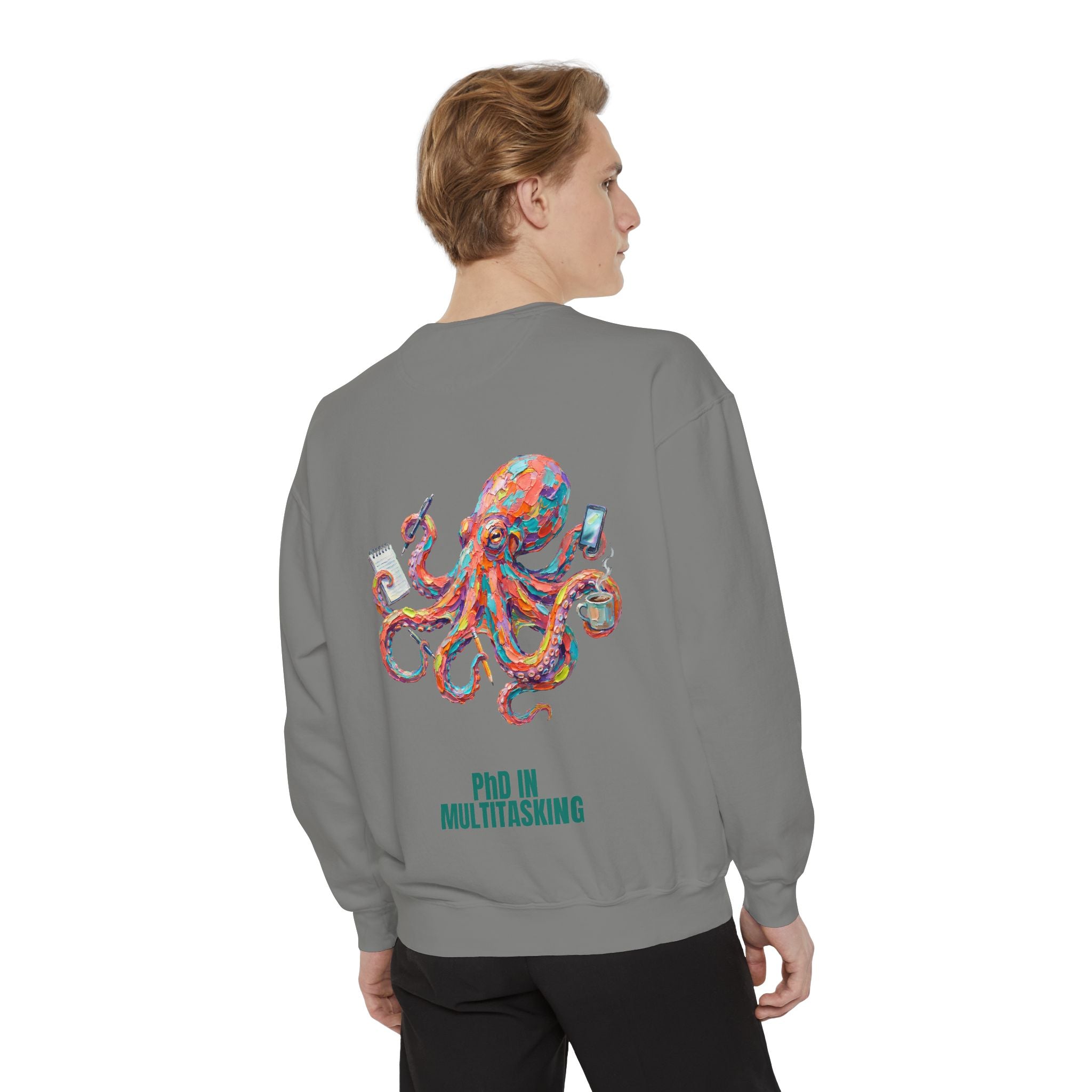 PhD in Multitasking Shirt, Funny Octopus Tee, Busy Mom Boss Gift, Painterly Ocean Humor Sweatshirt