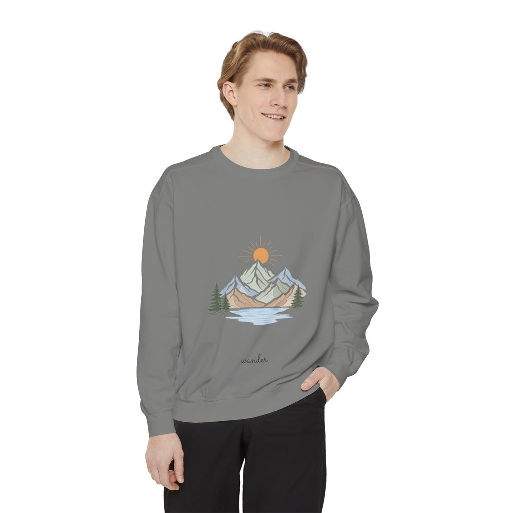 Minimalist Mountain Shirt, Wander Line Art Tee, Nature Hiking Adventure Gift, Modern Outdoor Sweatshirt