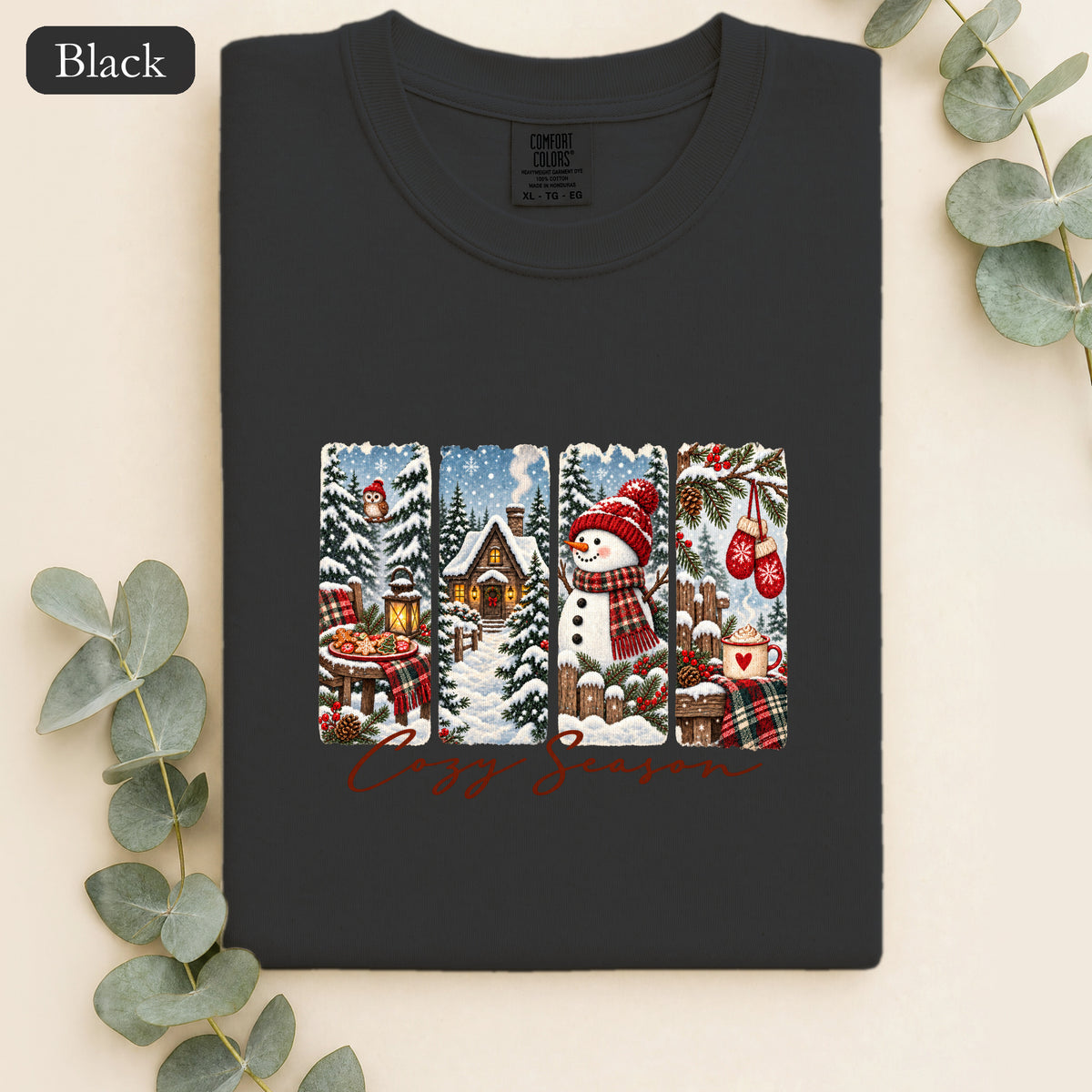 Cozy Winter Scenes Tee | Snowman Cabin Holiday Shirt