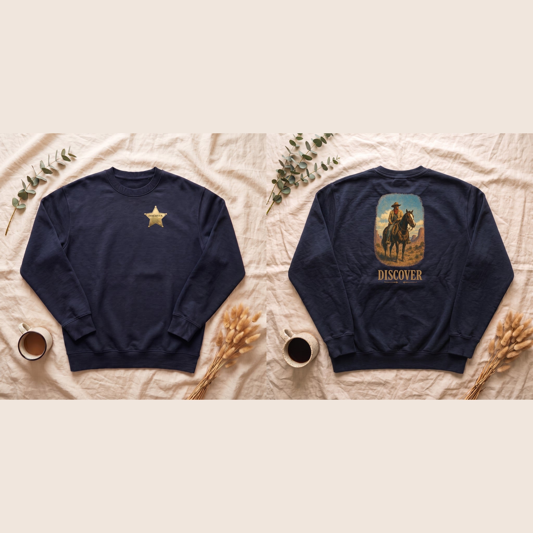 Discover Cowboy Sweatshirt, Vintage Western Horse Crewneck, Desert Rodeo Sweatshirt, Sheriff Star Cowboy Gift