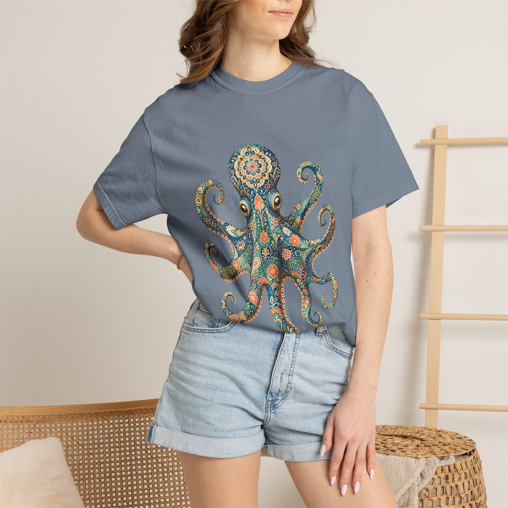 Boho Octopus Shirt, Folk Art Octopus Tee, Japanese Pattern Ocean Lover Gift, Vintage Floral Octopus Sweatshirt