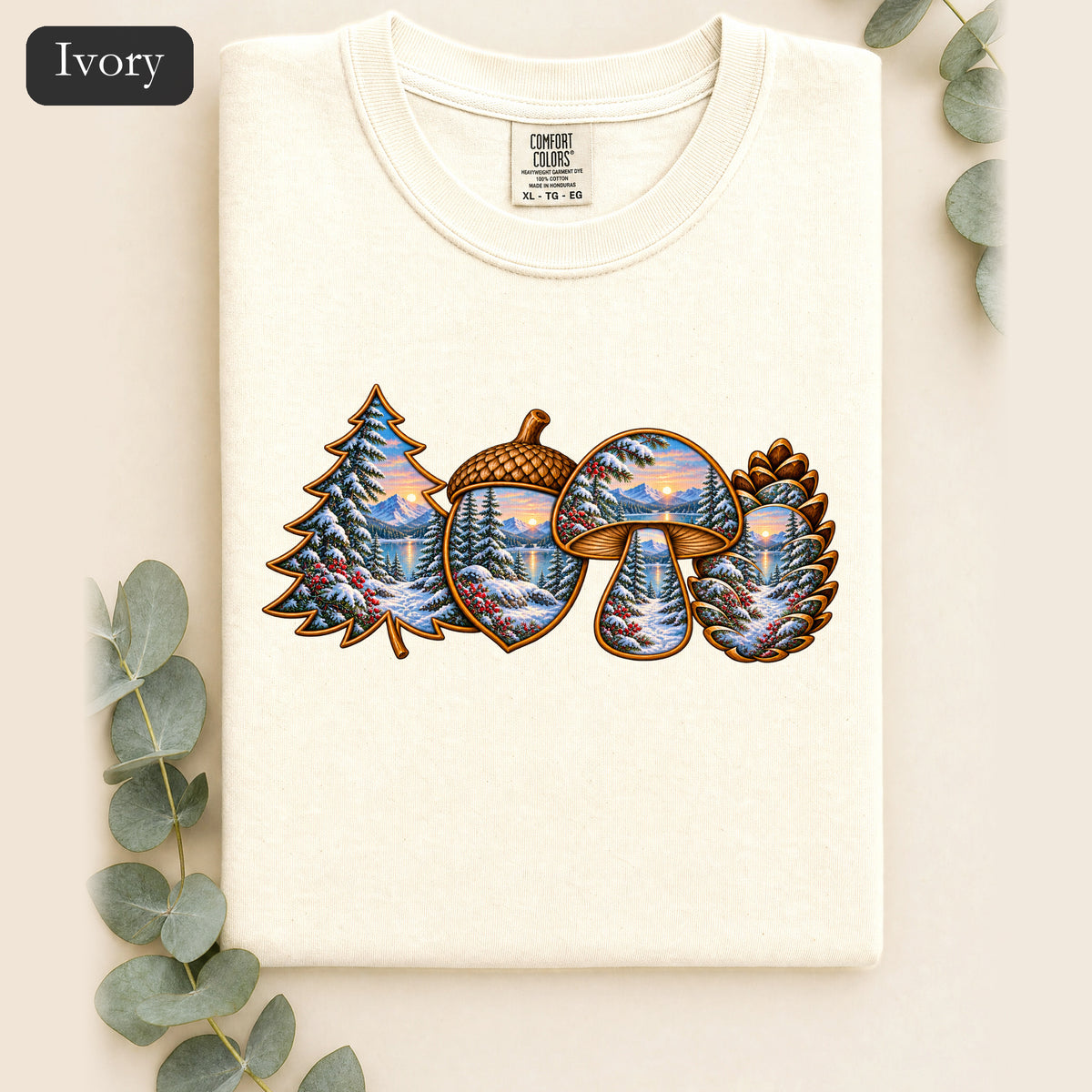 Winter Forest Tee, Vintage Cabin Nature Shirt