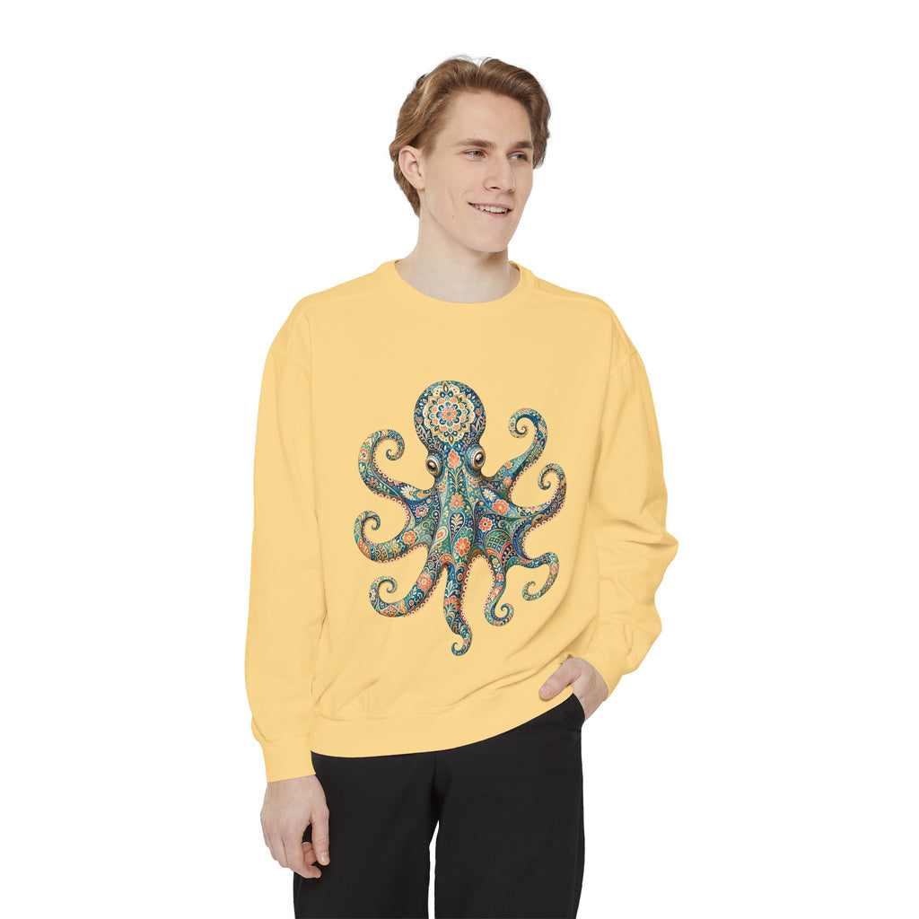 Boho Octopus Shirt, Folk Art Octopus Tee, Japanese Pattern Ocean Lover Gift, Vintage Floral Octopus Sweatshirt