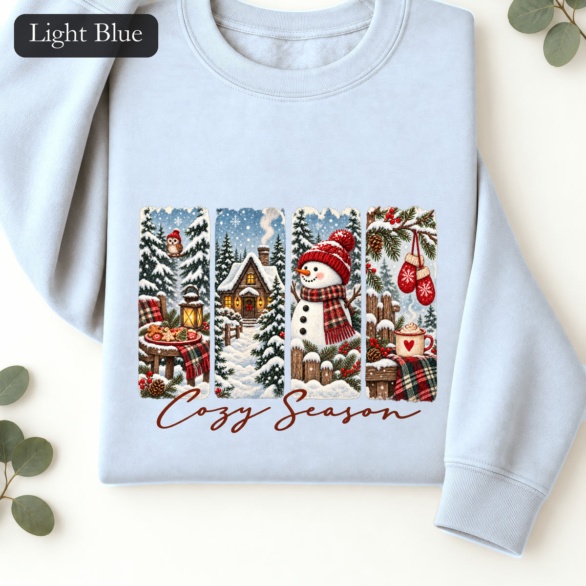 Cozy Winter Scenes Crewneck | Snowman Cabin Holiday Sweatshirt
