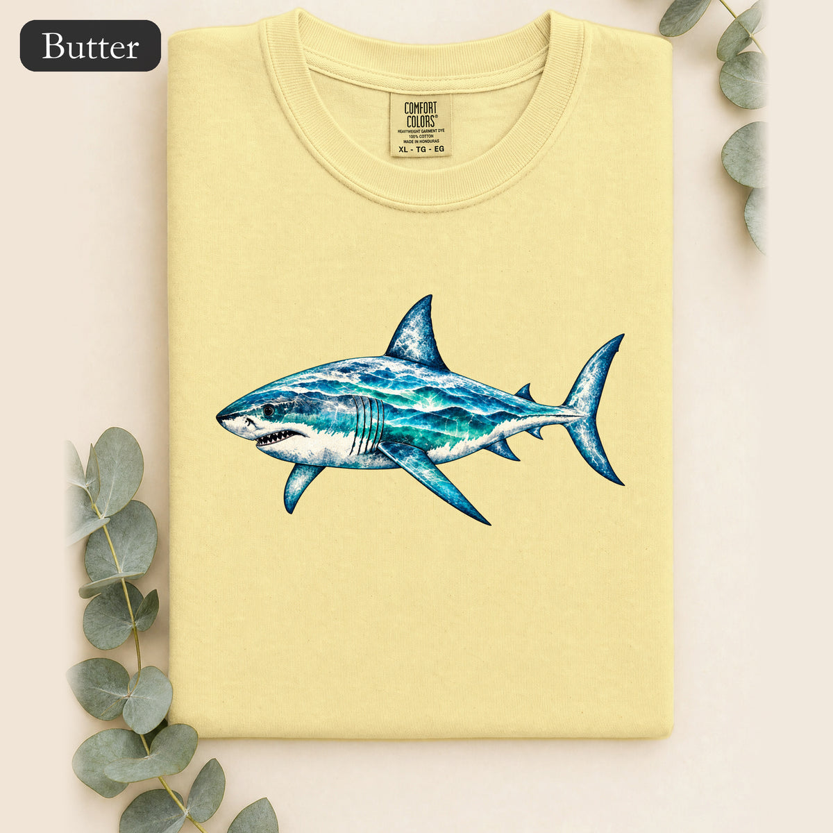 Blue Shark Illustration Shirt | Ocean Marine Art Tee