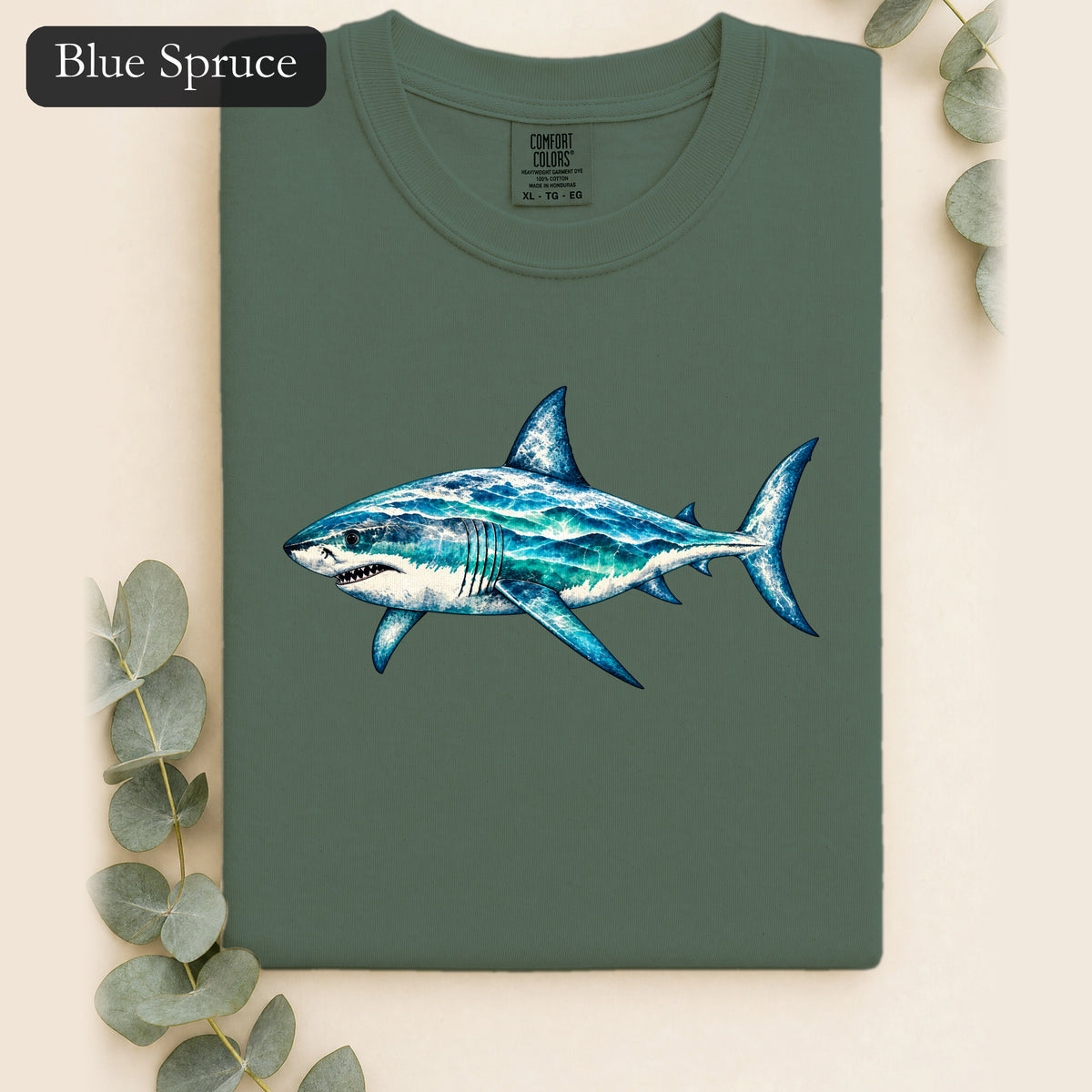 Blue Shark Illustration Shirt | Ocean Marine Art Tee