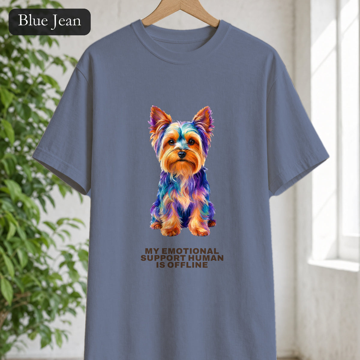 Yorkie Shirt, My Emotional Support Human Is Offline Tee, Funny Yorkshire Terrier Dog Mom Gift, Dog Lover Sweatshirt