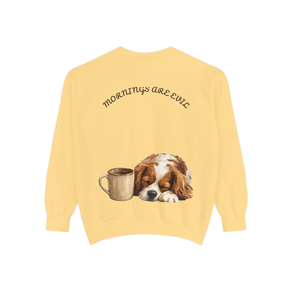 Mornings Are Evil Shirt, Funny Lazy Dog Coffee Tee, Not a Morning Person Gift, Painterly Dog Lover Sweatshirt