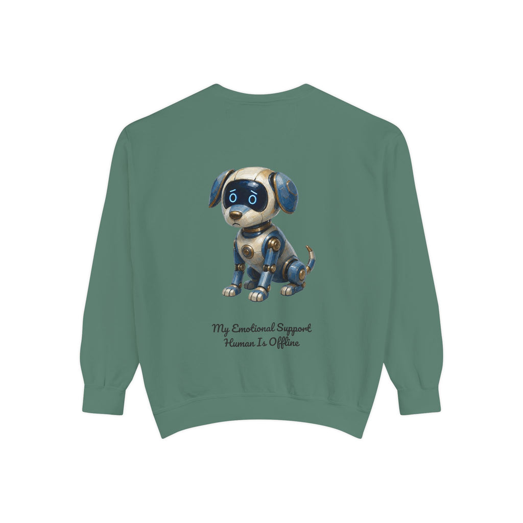 Robot Dog Emotional Support Human Offline Shirt, Funny AI Dog Tee, Tech Programmer Gift, Sci-Fi Humor Sweatshirt