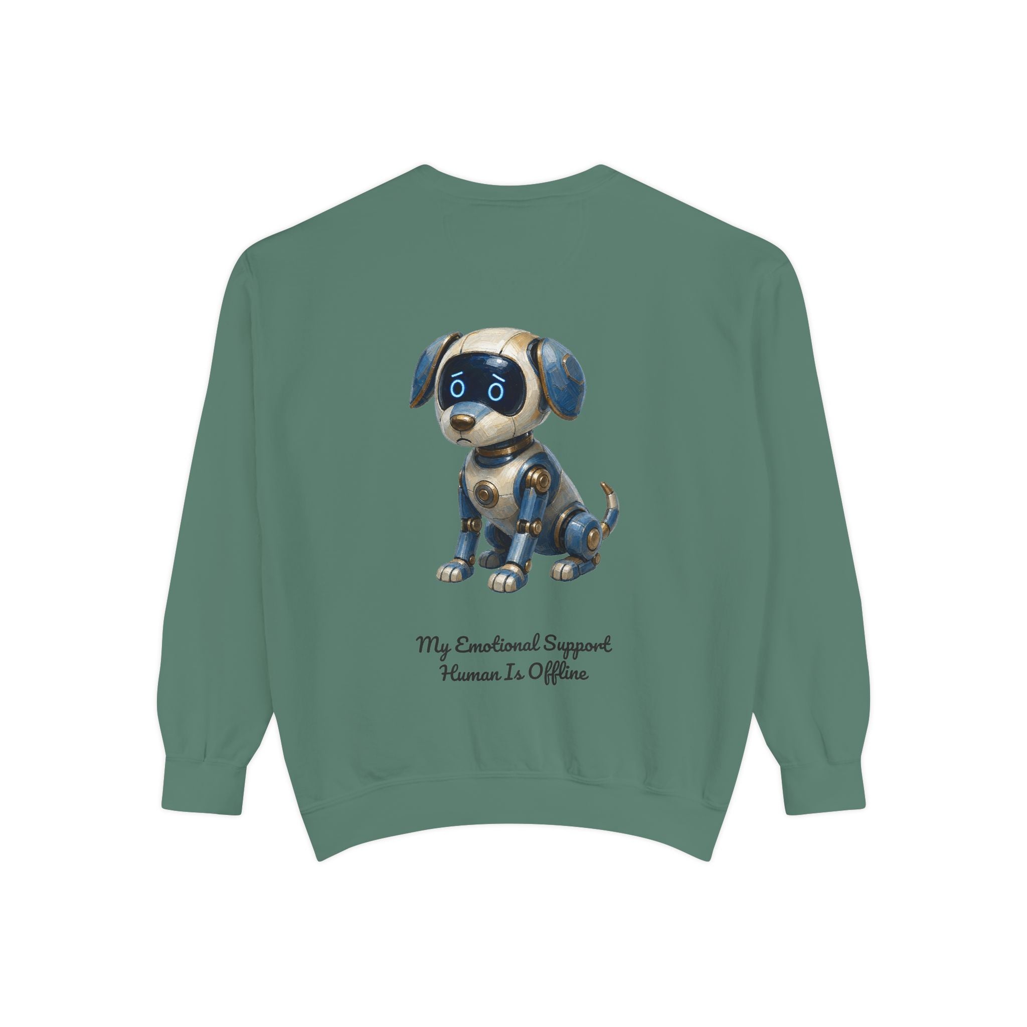 Robot Dog Emotional Support Human Offline Shirt, Funny AI Dog Tee, Tech Programmer Gift, Sci-Fi Humor Sweatshirt