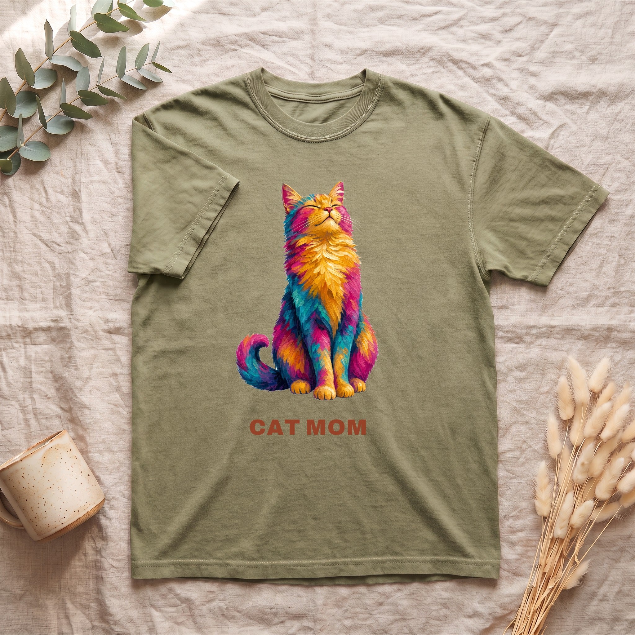 Cat Mom Shirt, Vibrant Painterly Cat Tee, Bold Cat Lover Gift, Colorful Cat Owner Sweatshirt