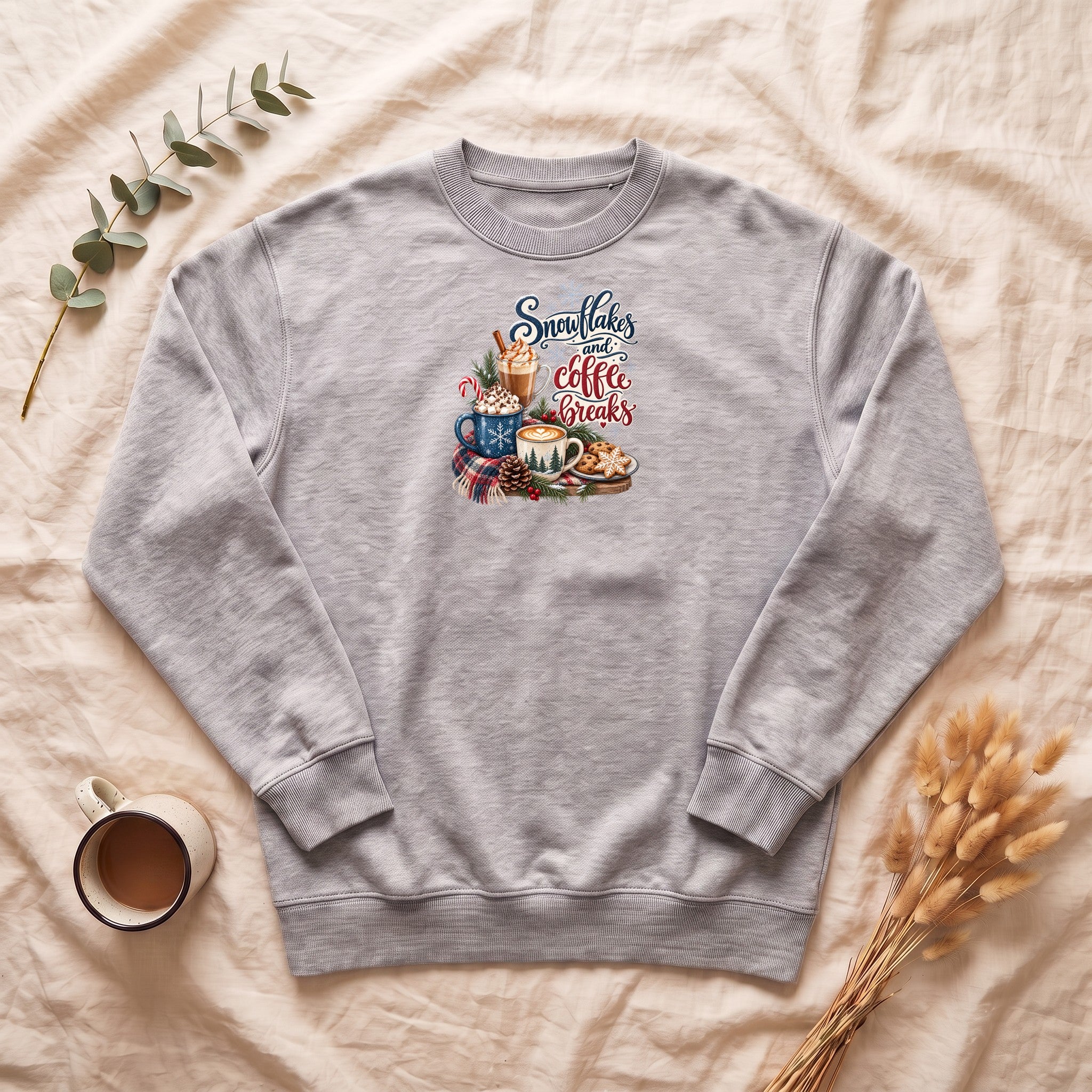 Snowflakes and Coffee Break Sweatshirt | Winter Hot Cocoa Mug Design