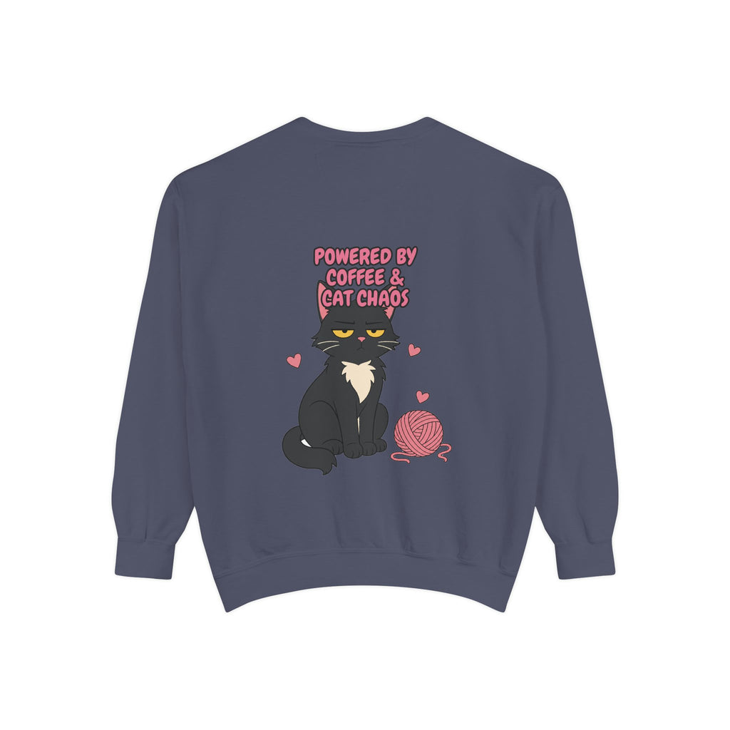Powered By Coffee and Cat Chaos Shirt, Funny Cat Mom Coffee Tee, Cat Lover Gift, Cat Owner Sweatshirt