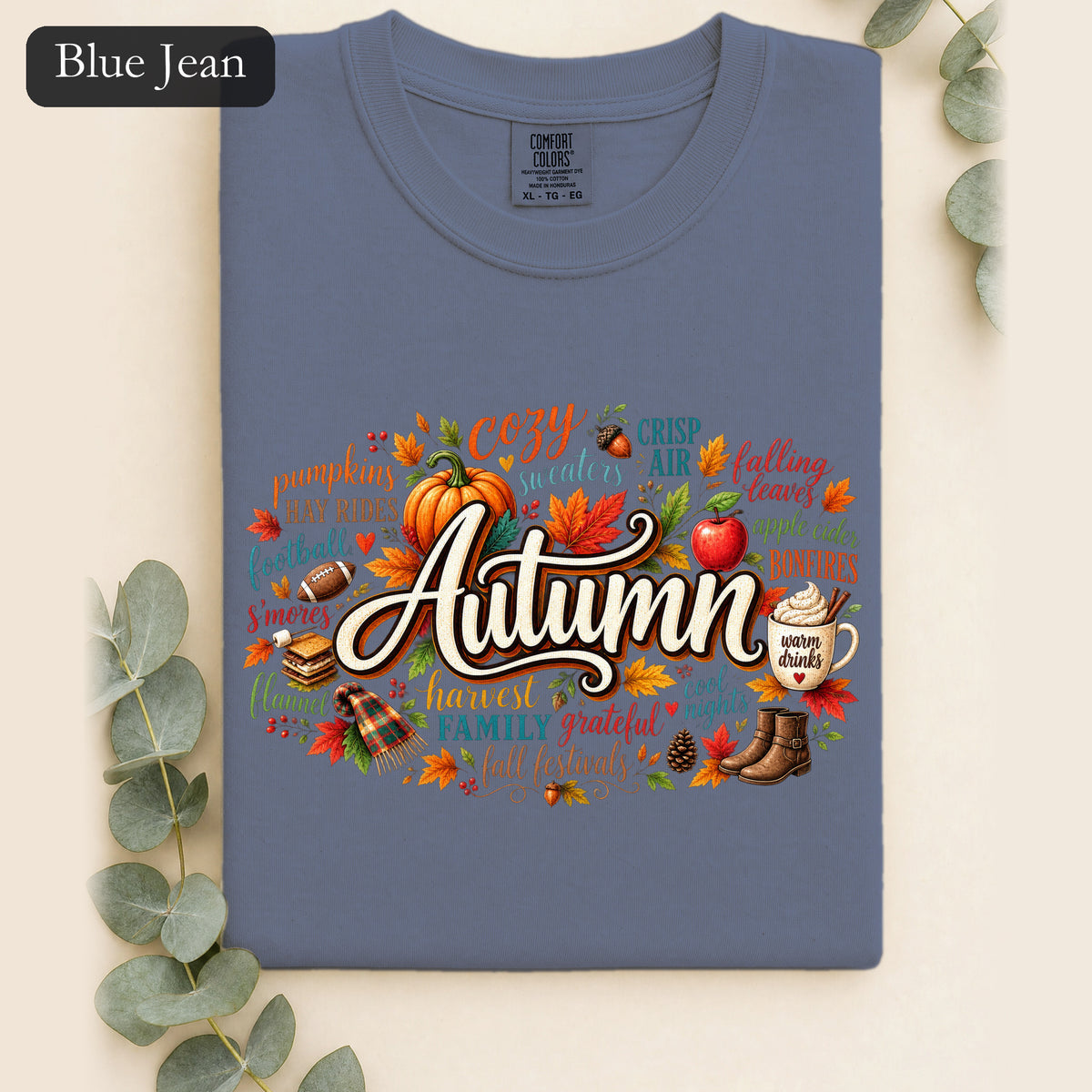 Autumn lettering collage Shirt | Fall pumpkin leaves cider cozy harvest