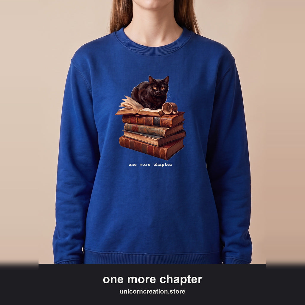 One More Chapter Cat Sweatshirt, Book Lover Reading Crewneck, Cozy Bookish Cat Sweatshirt, Bookworm Reader Gift