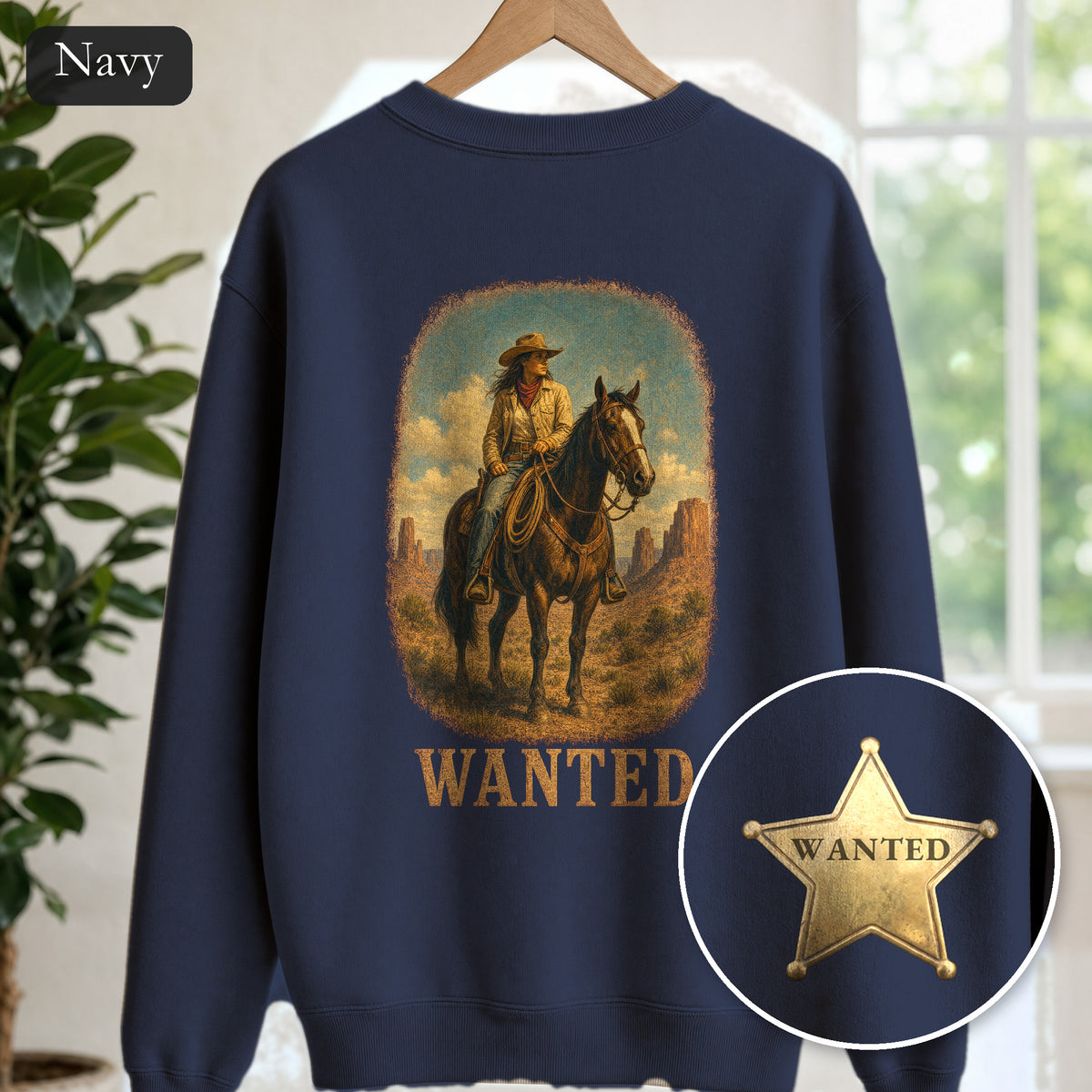 Wanted Cowgirl Sweatshirt, Vintage Western Wanted Poster Crewneck, Desert Outlaw Sweatshirt, Sheriff Star Cowgirl Gift