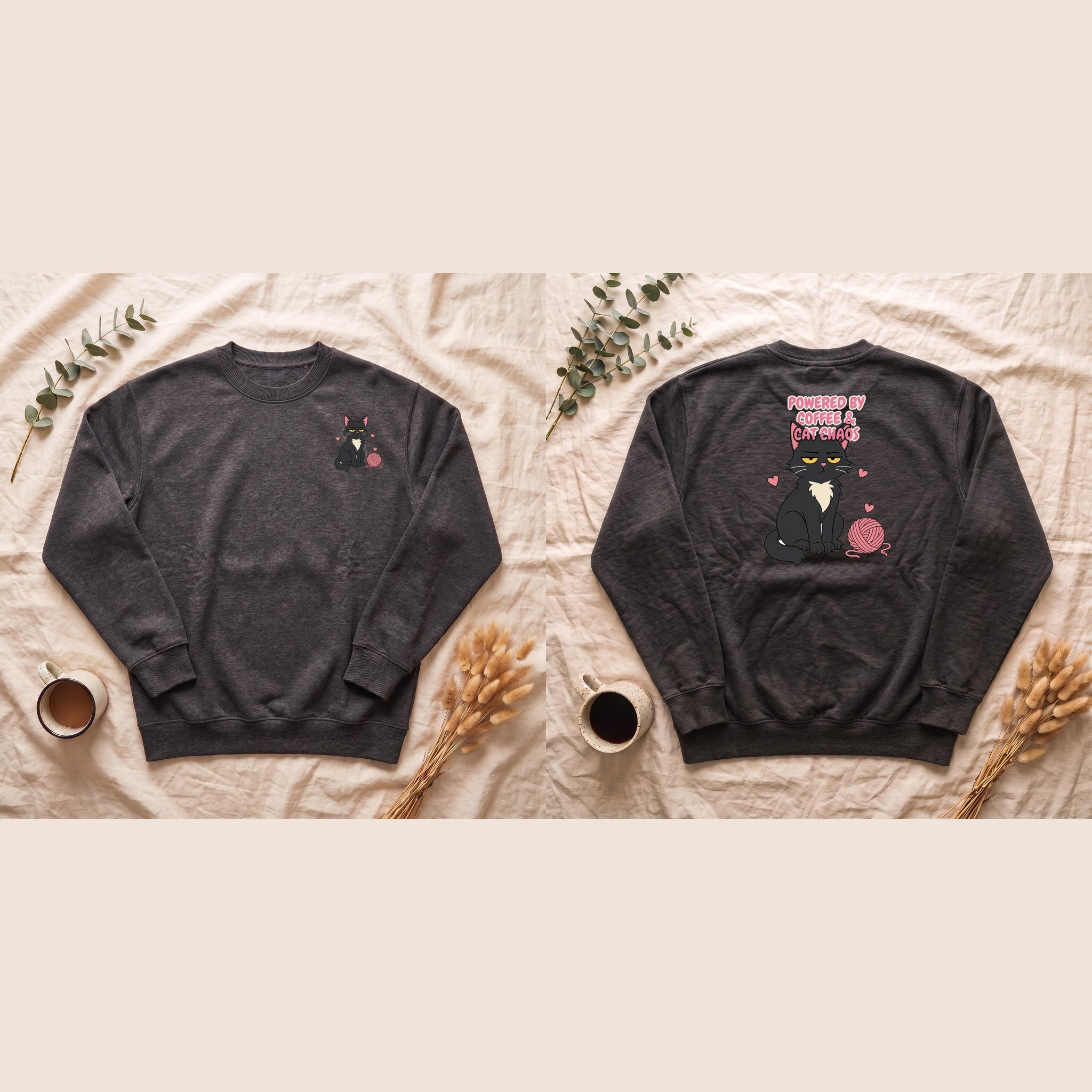 Powered By Coffee and Cat Chaos Shirt, Funny Cat Mom Coffee Tee, Cat Lover Gift, Cat Owner Sweatshirt
