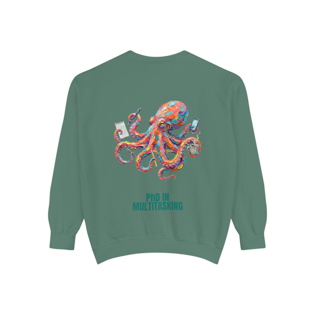 PhD in Multitasking Shirt, Funny Octopus Tee, Busy Mom Boss Gift, Painterly Ocean Humor Sweatshirt
