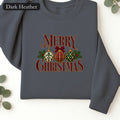 Merry Christmas Ornament Sweatshirt | Festive Christmas Ornament Long Sleeves Shirt | Faux Embroidery