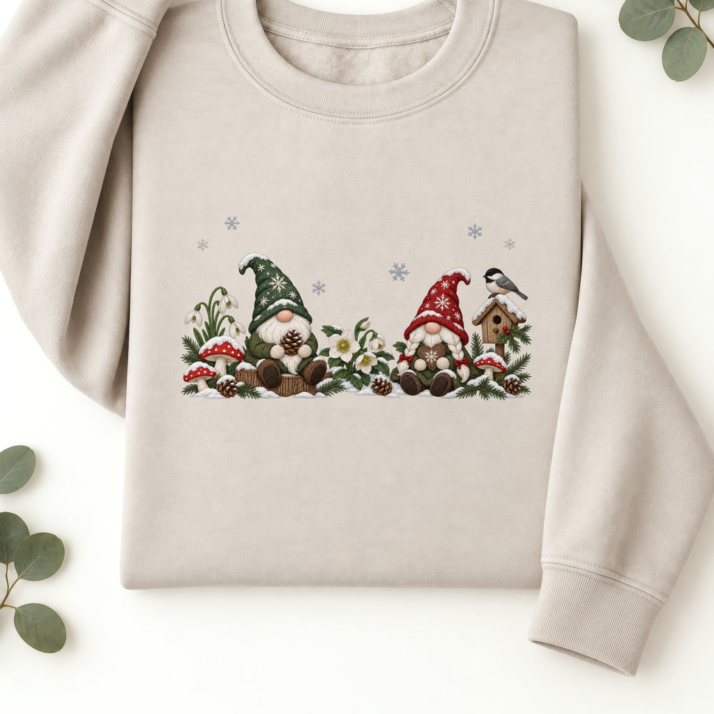 Christmas Gnome and Tree Scene Sweatshirt | Faux Embroidery