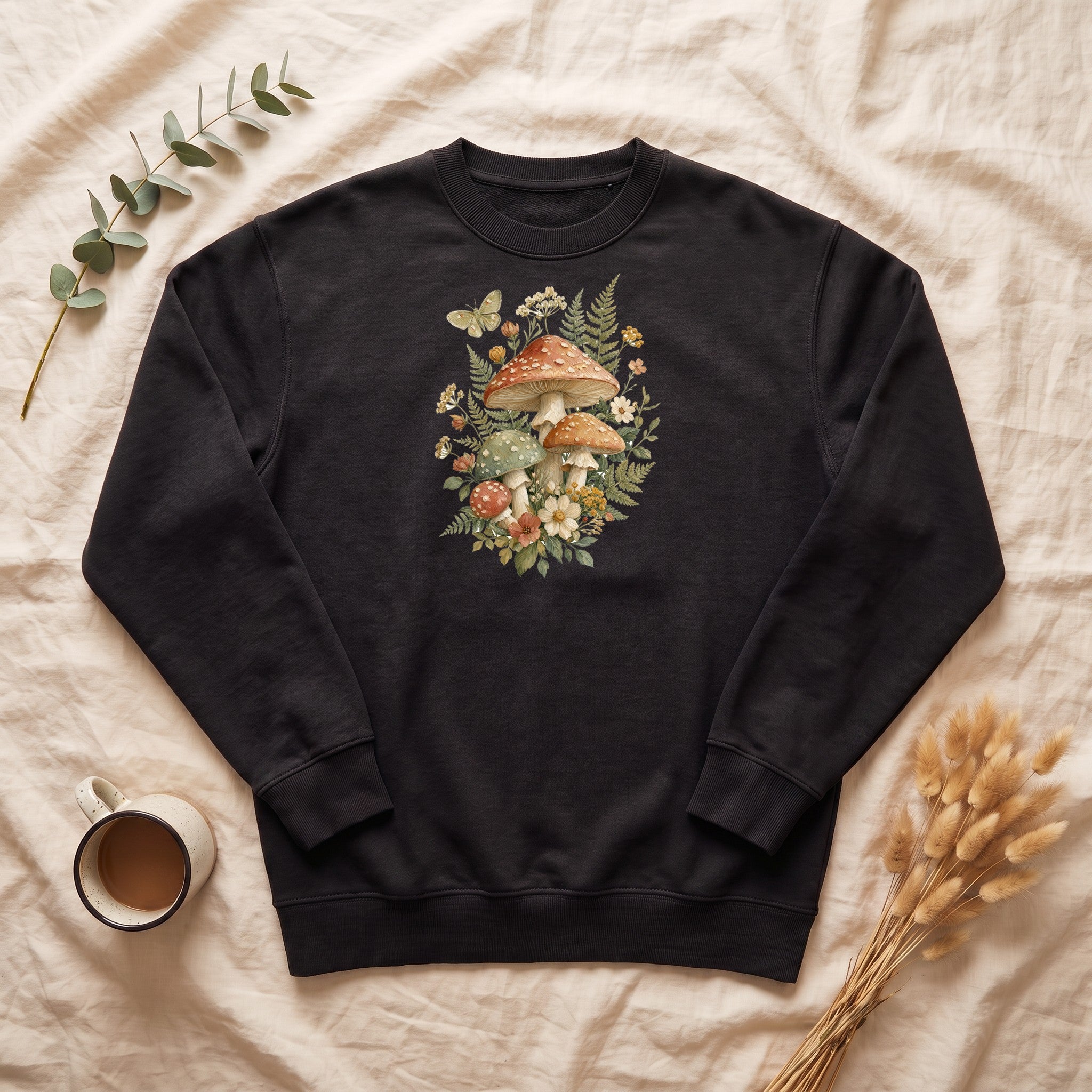 Cottagecore Mushroom Shirt, Botanical Fairycore Tee, Whimsical Nature Lover Gift, Painterly Wildflower Sweatshirt