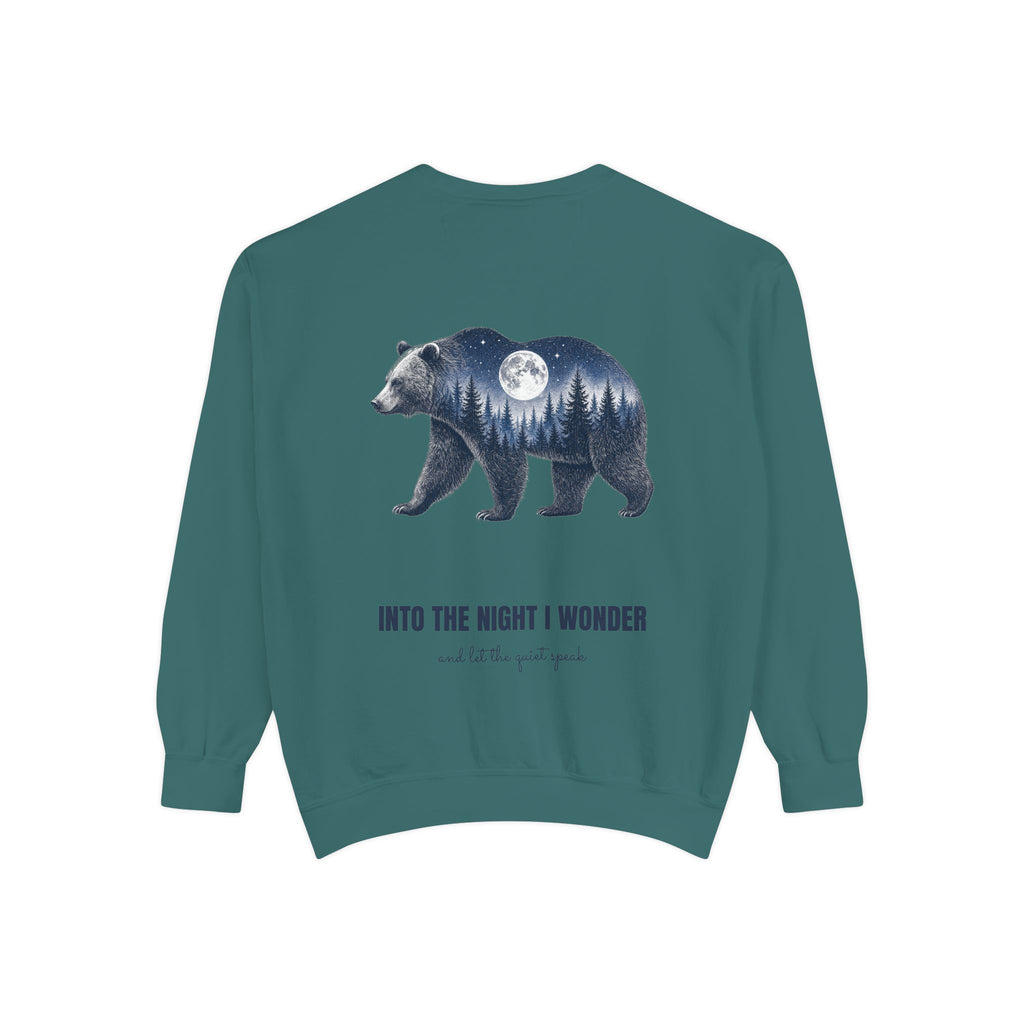 Into the Night I Wonder Shirt, Bear Double Exposure Tee, Moonlit Forest Camping Gift, Woodland Nature Sweatshirt