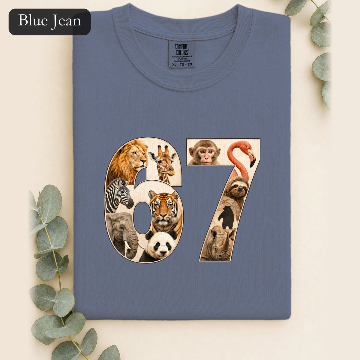67 Zoo Animals Shirt, Funny 67 Meme Tee, Trendy Animal Number Gift, Giraffe Elephant Lion Sweatshirt