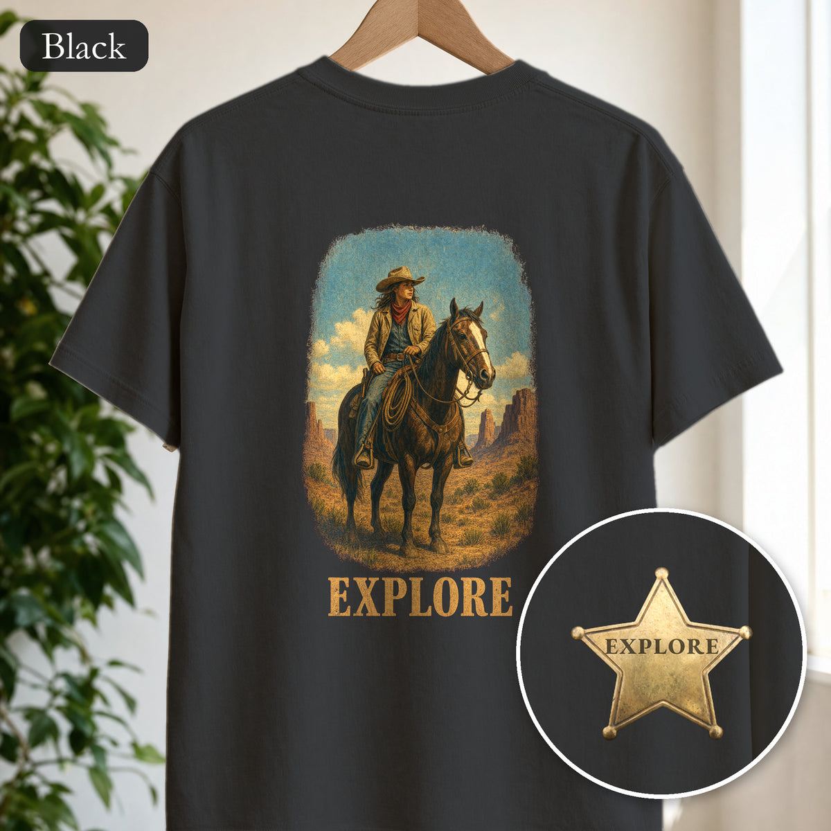 Explore Cowgirl Shirt, Vintage Western Horse Tee, Desert Trail Rider Tee, Sheriff Star Cowgirl Gift