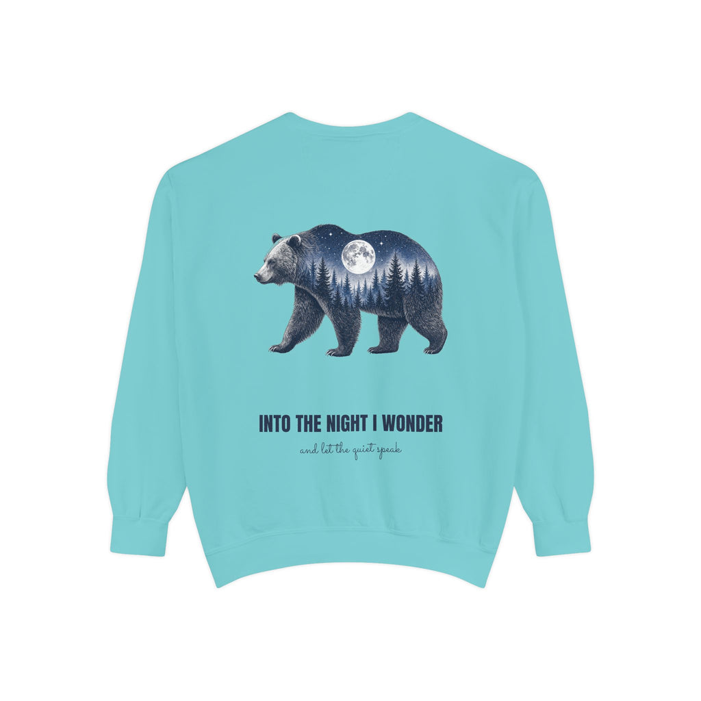 Into the Night I Wonder Shirt, Bear Double Exposure Tee, Moonlit Forest Camping Gift, Woodland Nature Sweatshirt